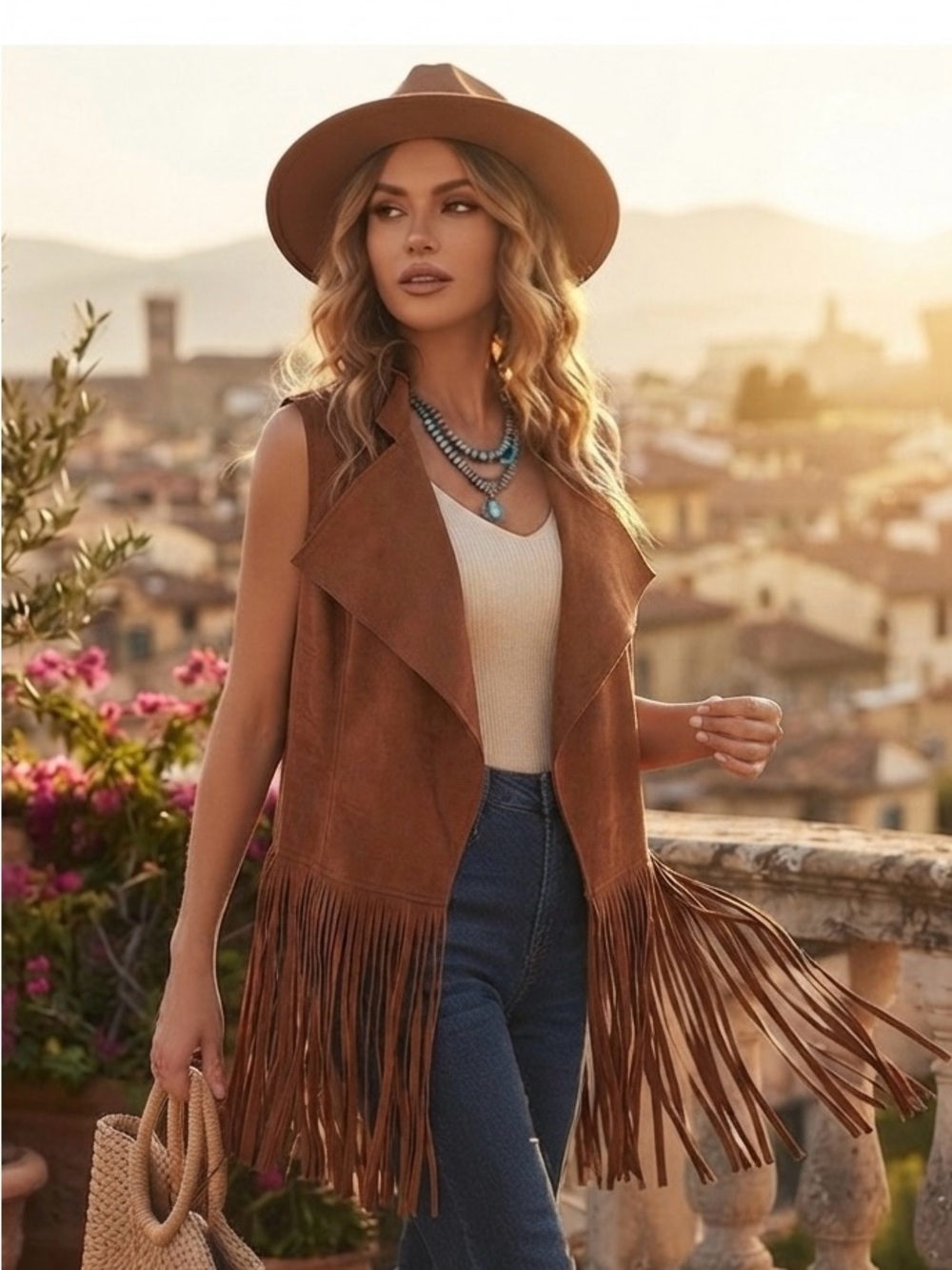 Boho Brown Suede Fringe Vest - Women’s Medium EUC - Picture 1 of 6